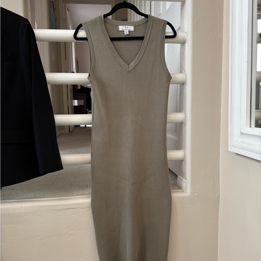 Magaschoni Olive V-Neck Midi Dress